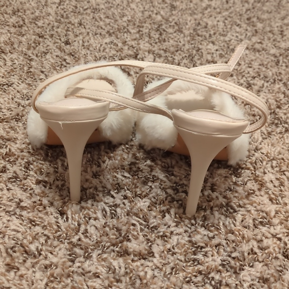 Lulu's Reluca ivory faux fur ankle strap high heel sandals - Picture 8 of 12